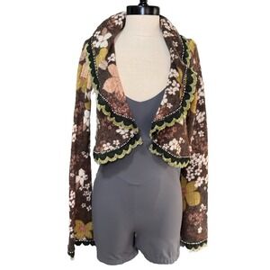 Vintage Anthropologie Hazel Bolero Jacket Womens Large Embroidered Jeweled Boho